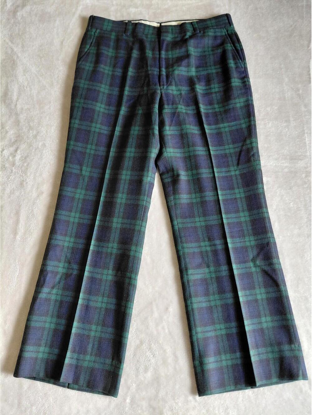 Vtg Tartan Plaid Pants Mens 34x28 100% Wool Green Blue Jos. A Bank Pleated